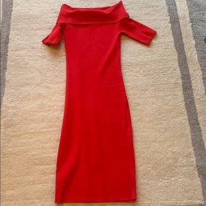 Red off-the-shoulder dress